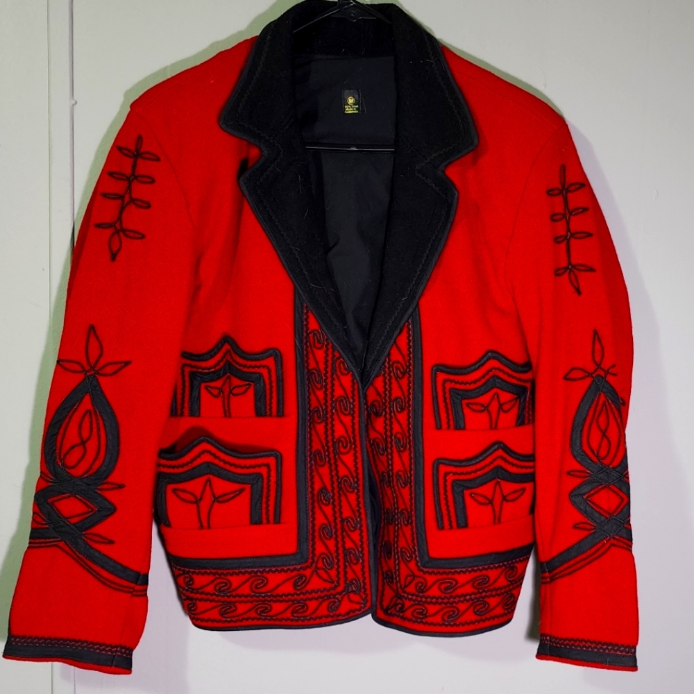 Red embroidered wool blazer